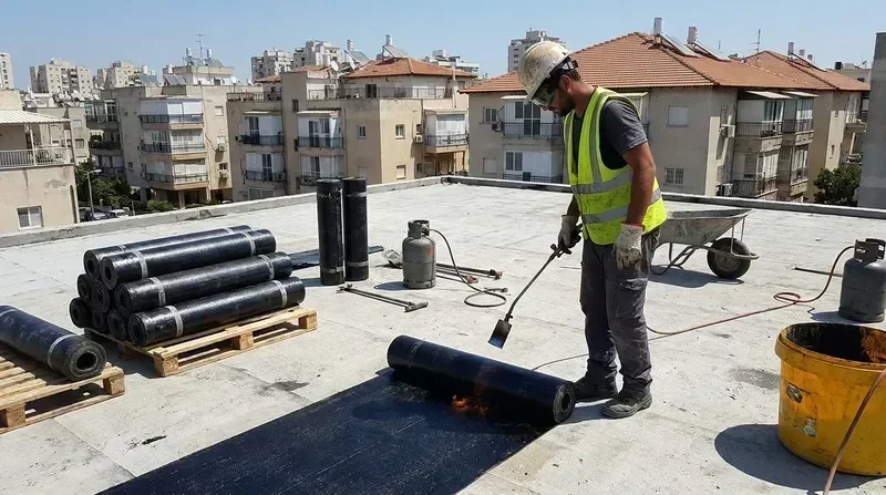 עבודות איטום גג בזפת ביטומינית על גג שטוח בישראל